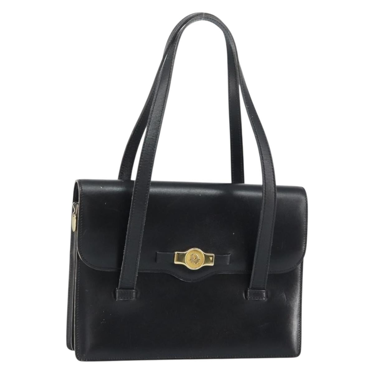 Christian Dior Hand Bag Leather Black Gold Auth ep12247