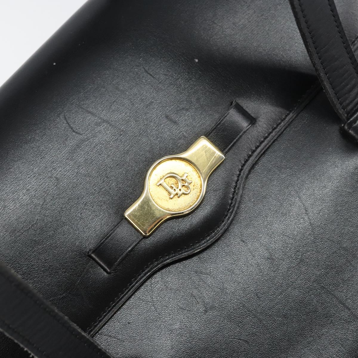 Christian Dior Hand Bag Leather Black Gold Auth ep12247