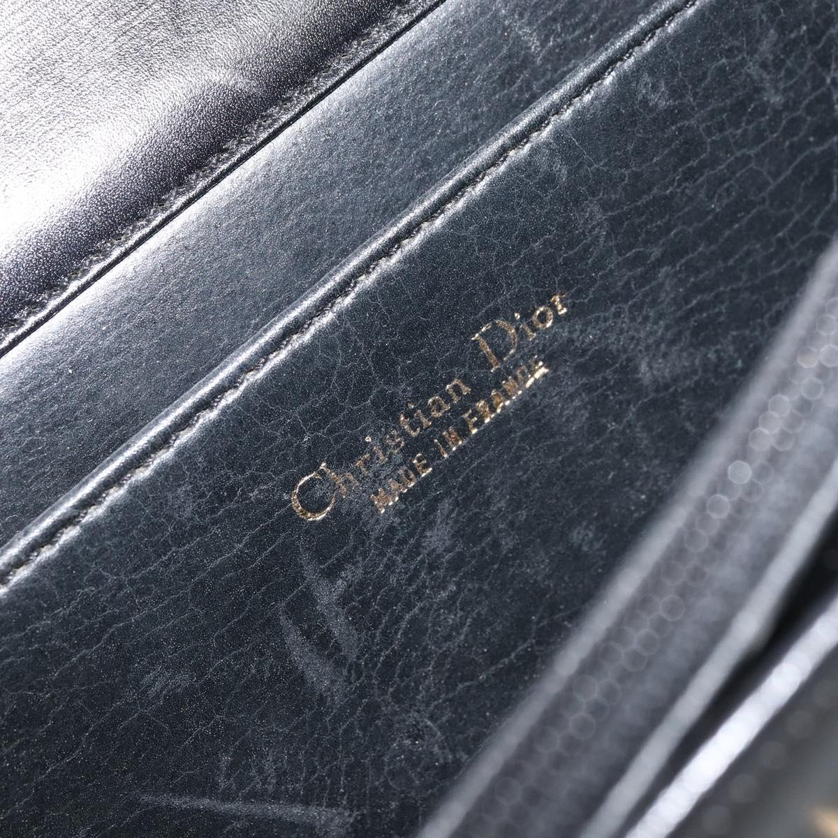 Christian Dior Hand Bag Leather Black Gold Auth ep12247