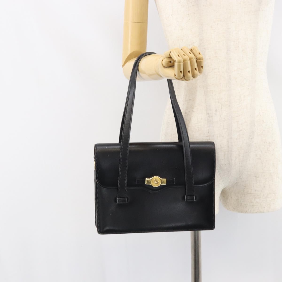 Christian Dior Hand Bag Leather Black Gold Auth ep12247