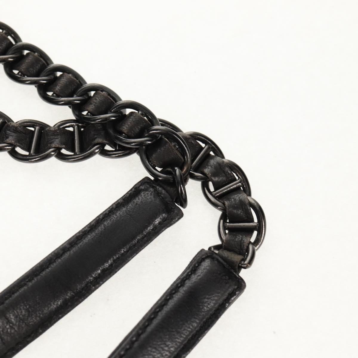 PRADA Chain Shoulder Bag Leather Nylon Black Auth ep12271