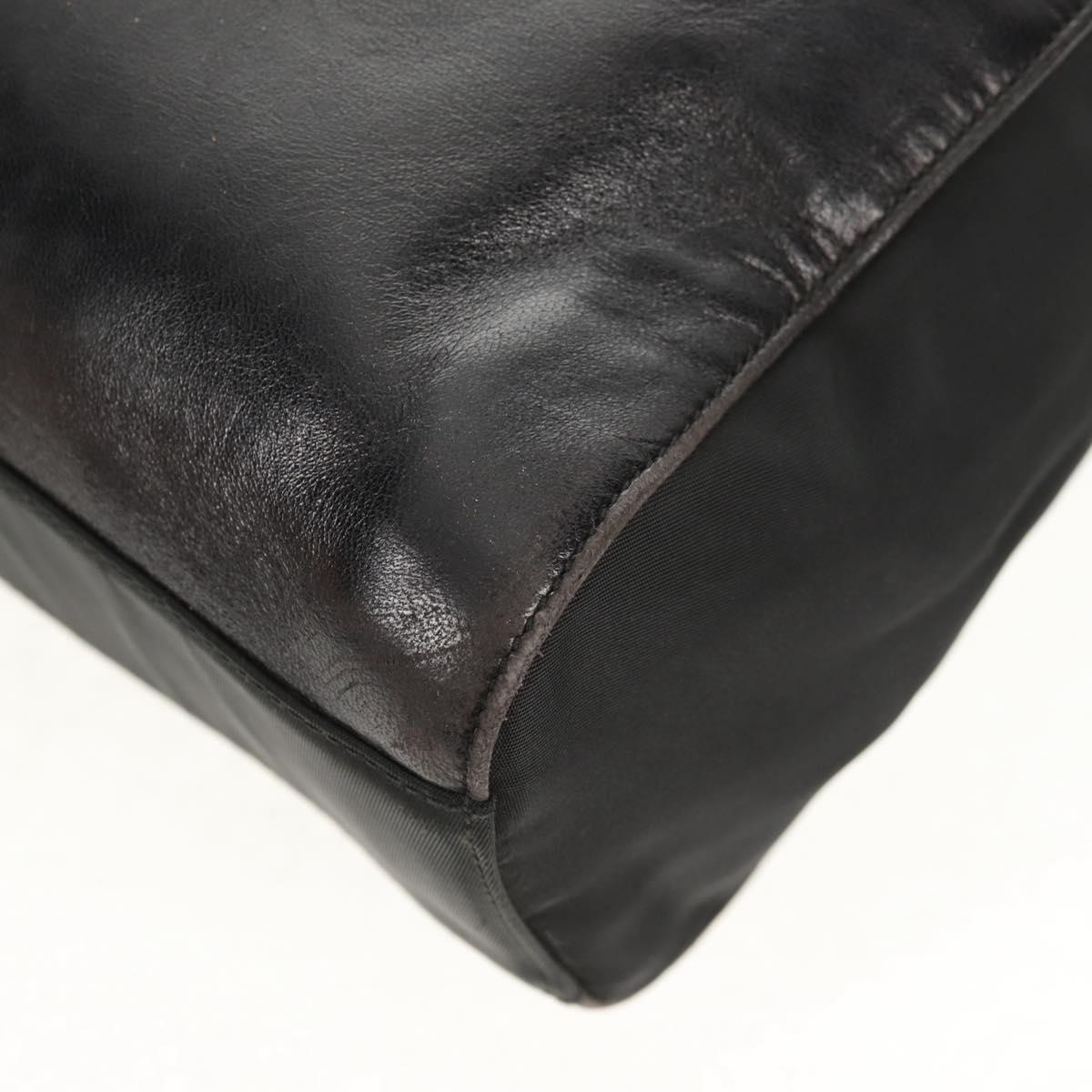 PRADA Chain Shoulder Bag Leather Nylon Black Auth ep12271