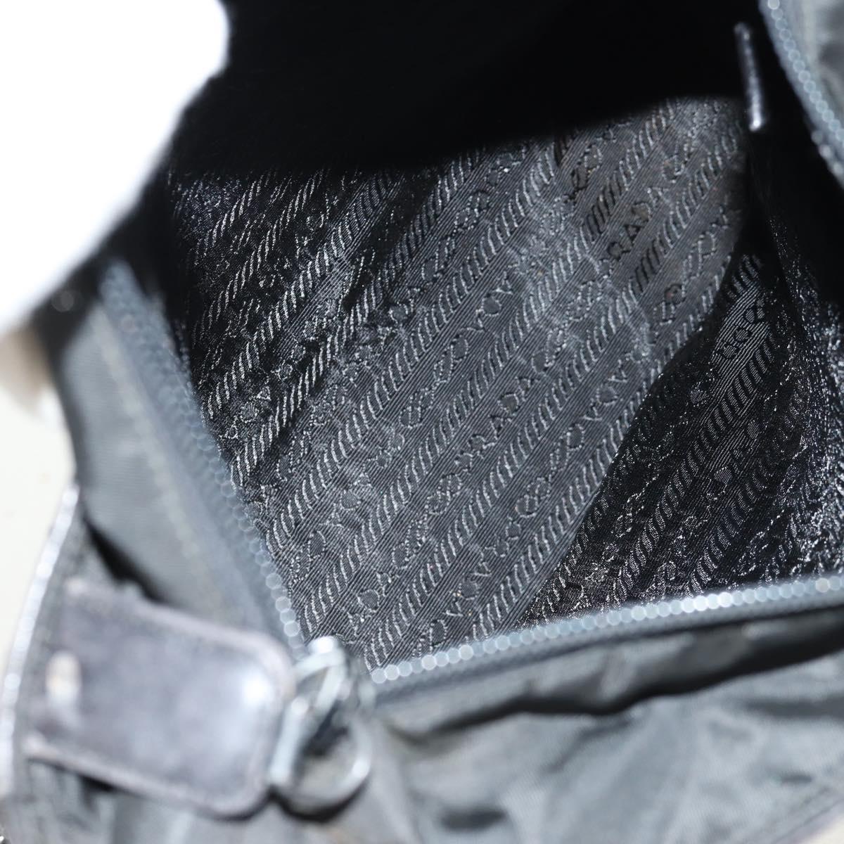 PRADA Chain Shoulder Bag Leather Nylon Black Auth ep12271