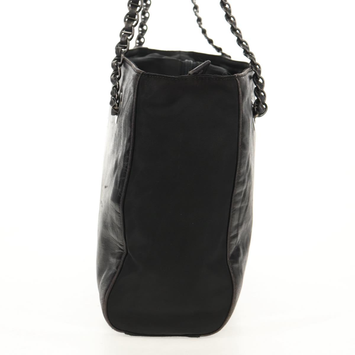 PRADA Chain Shoulder Bag Leather Nylon Black Auth ep12271