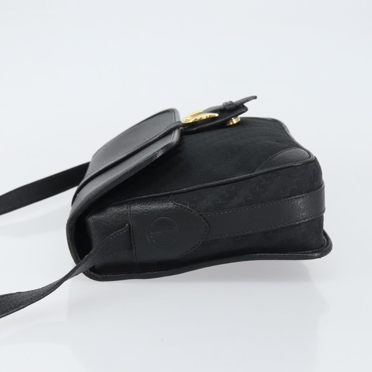 GUCCI Shoulder Bag Leather Canvas Black Gold 001 113 0613 Auth ep12275