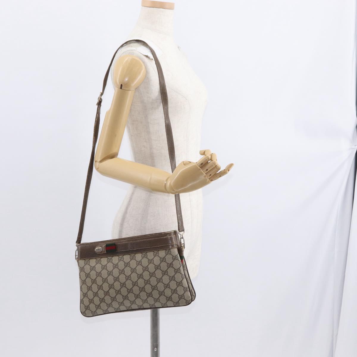 GUCCI GG Supreme Web Sherry Line Bag PVC Beige Gold 904 02 035 Auth ep12282