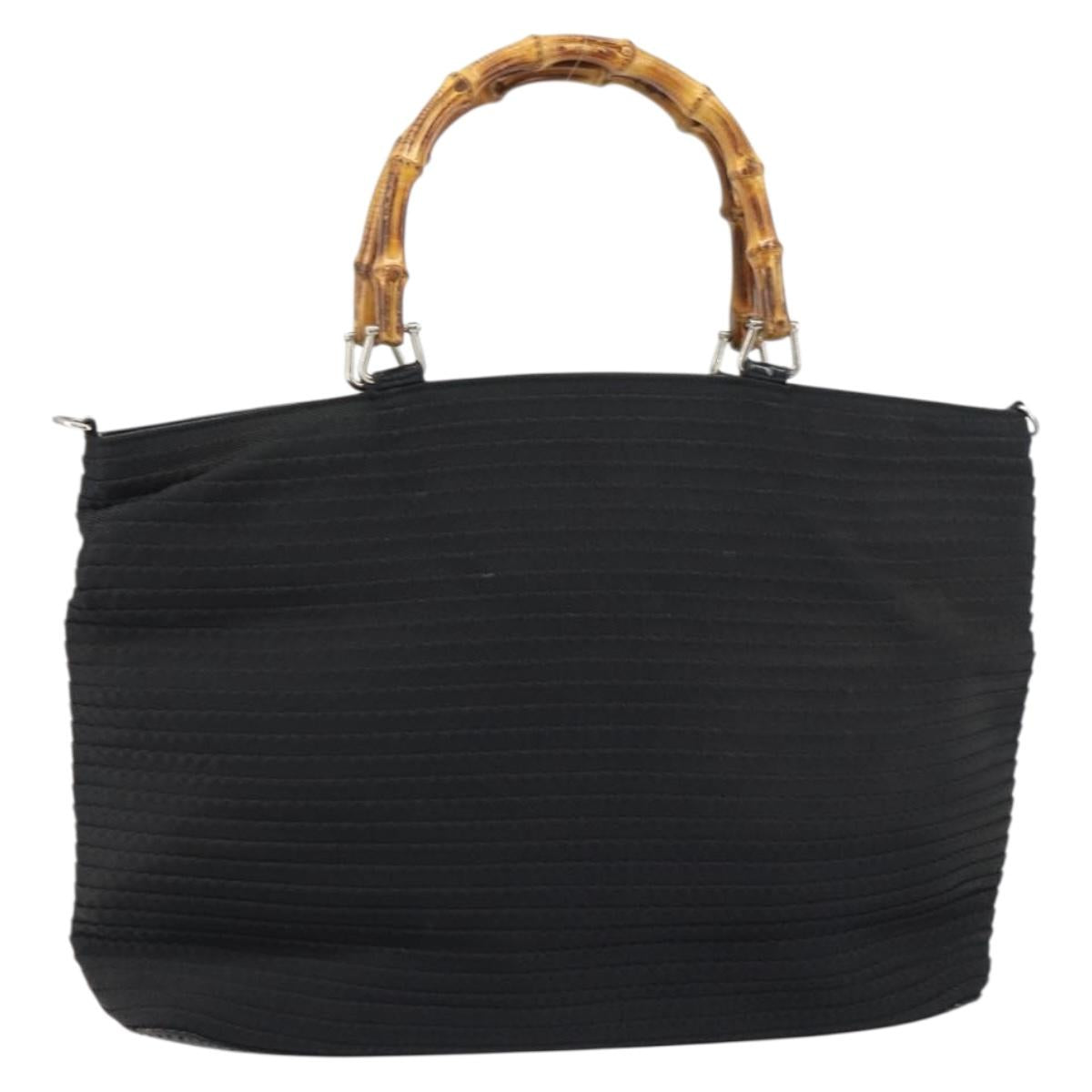 GUCCI Bamboo Tote Bag Nylon Black Silver 002 1364 0439 Auth ep12286