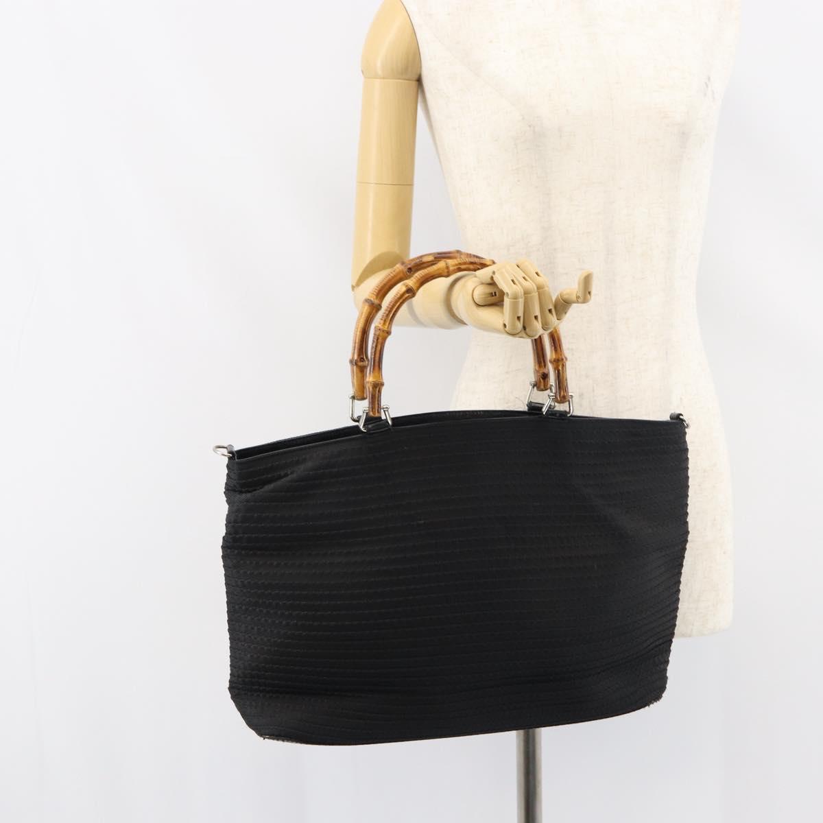 GUCCI Bamboo Tote Bag Nylon Black Silver 002 1364 0439 Auth ep12286