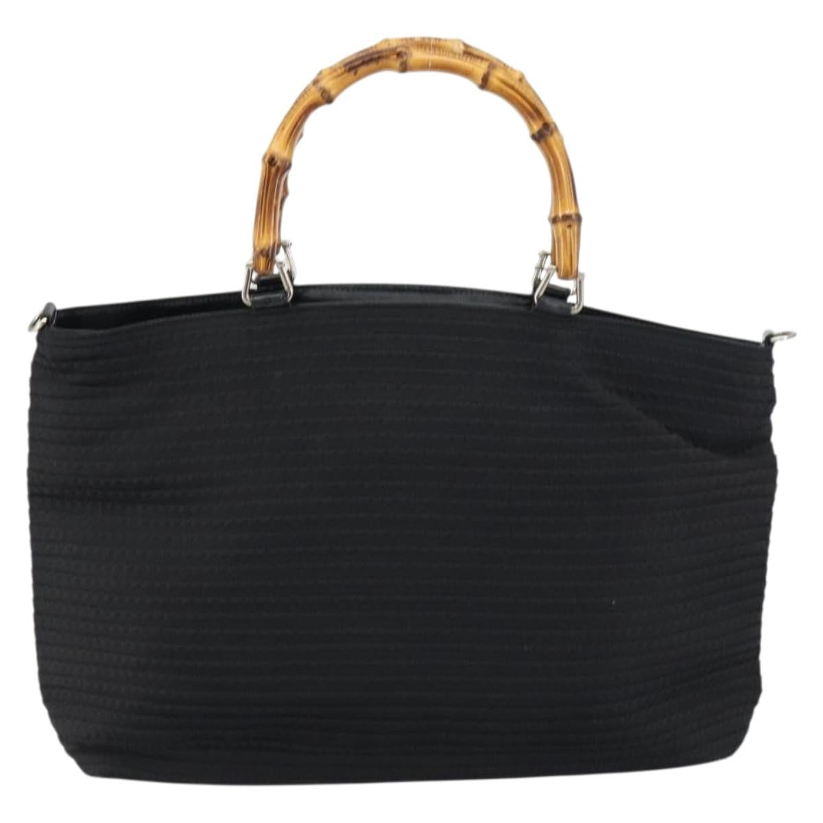GUCCI Bamboo Tote Bag Nylon Black Silver 002 1364 0439 Auth ep12286