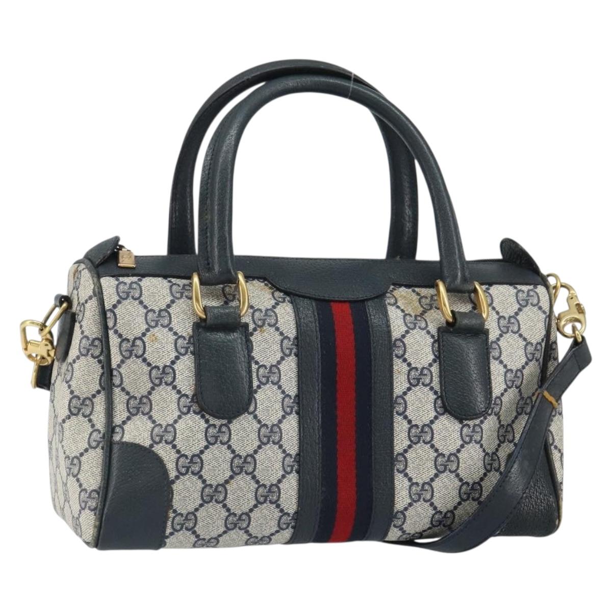 GUCCI GG Supreme Sherry Line Bag PVC 2way Navy Red gold 002 39 0069 Auth ep12291