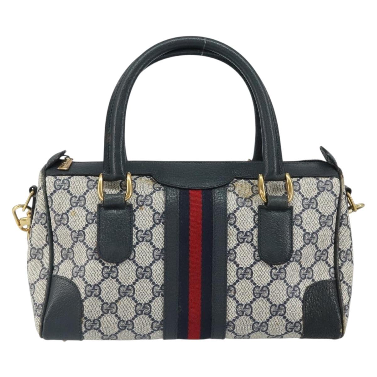 GUCCI GG Supreme Sherry Line Bag PVC 2way Navy Red gold 002 39 0069 Auth ep12291