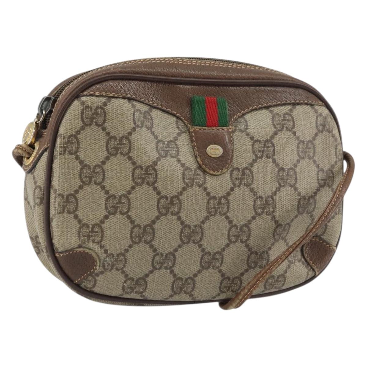 GUCCI GG Supreme Web Sherry Line Bag PVC Beige Gold 156 02 066 Auth ep12301
