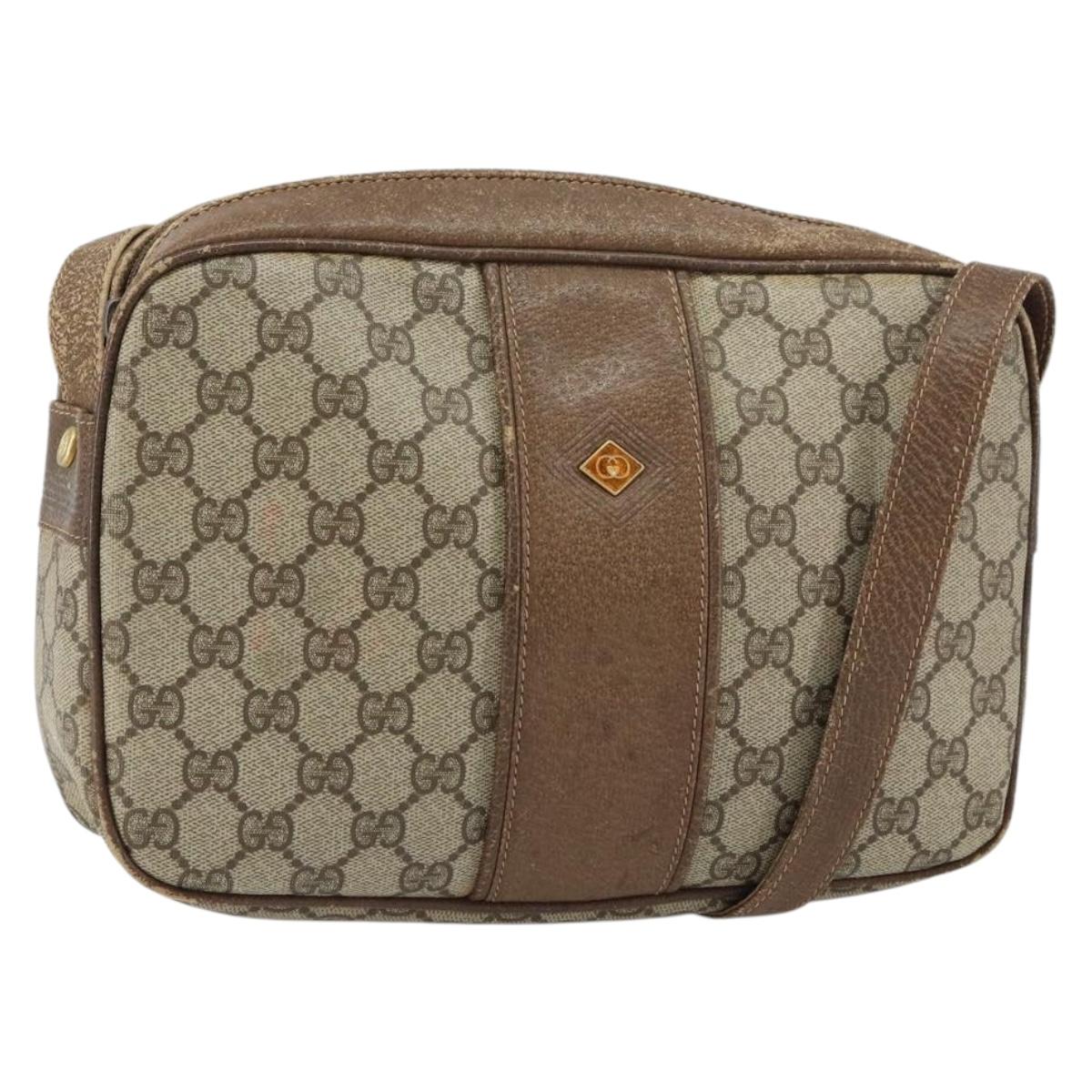 GUCCI GG Supreme Shoulder Bag PVC Beige Gold Auth ep12302