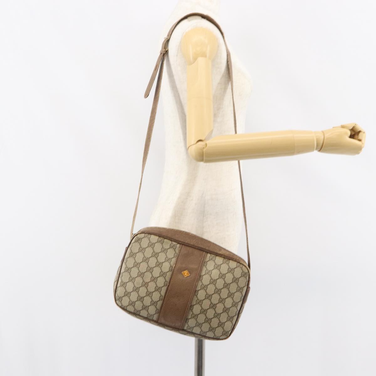 GUCCI GG Supreme Shoulder Bag PVC Beige Gold Auth ep12302