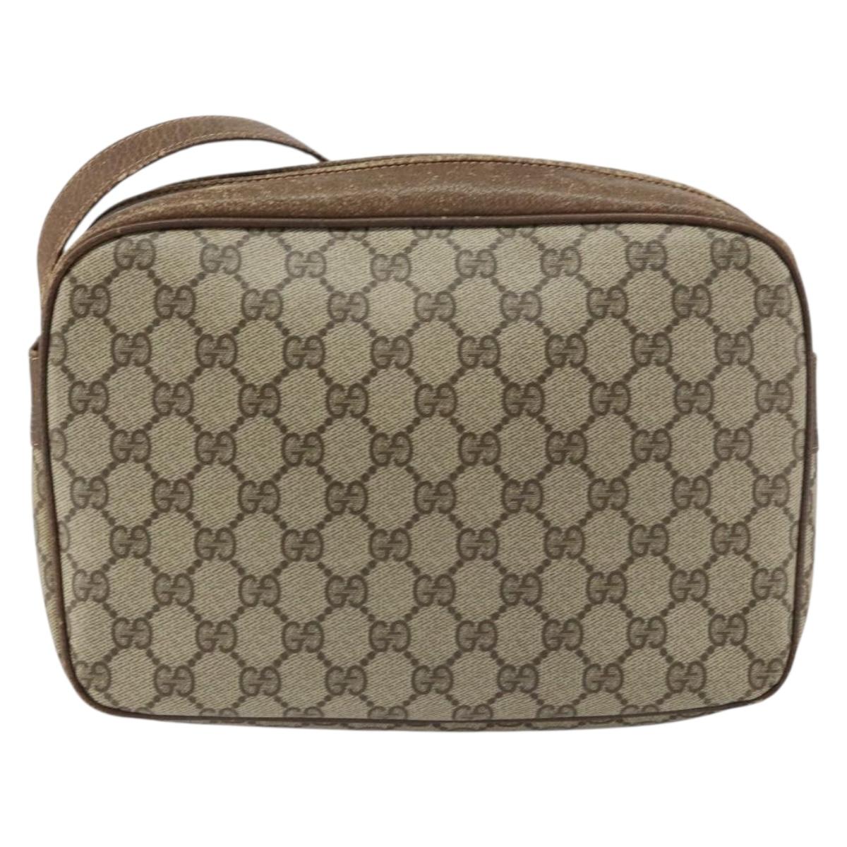 GUCCI GG Supreme Shoulder Bag PVC Beige Gold Auth ep12302