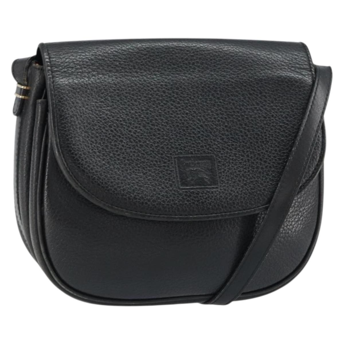 Burberrys Shoulder Bag Leather Black Gold Auth ep12303