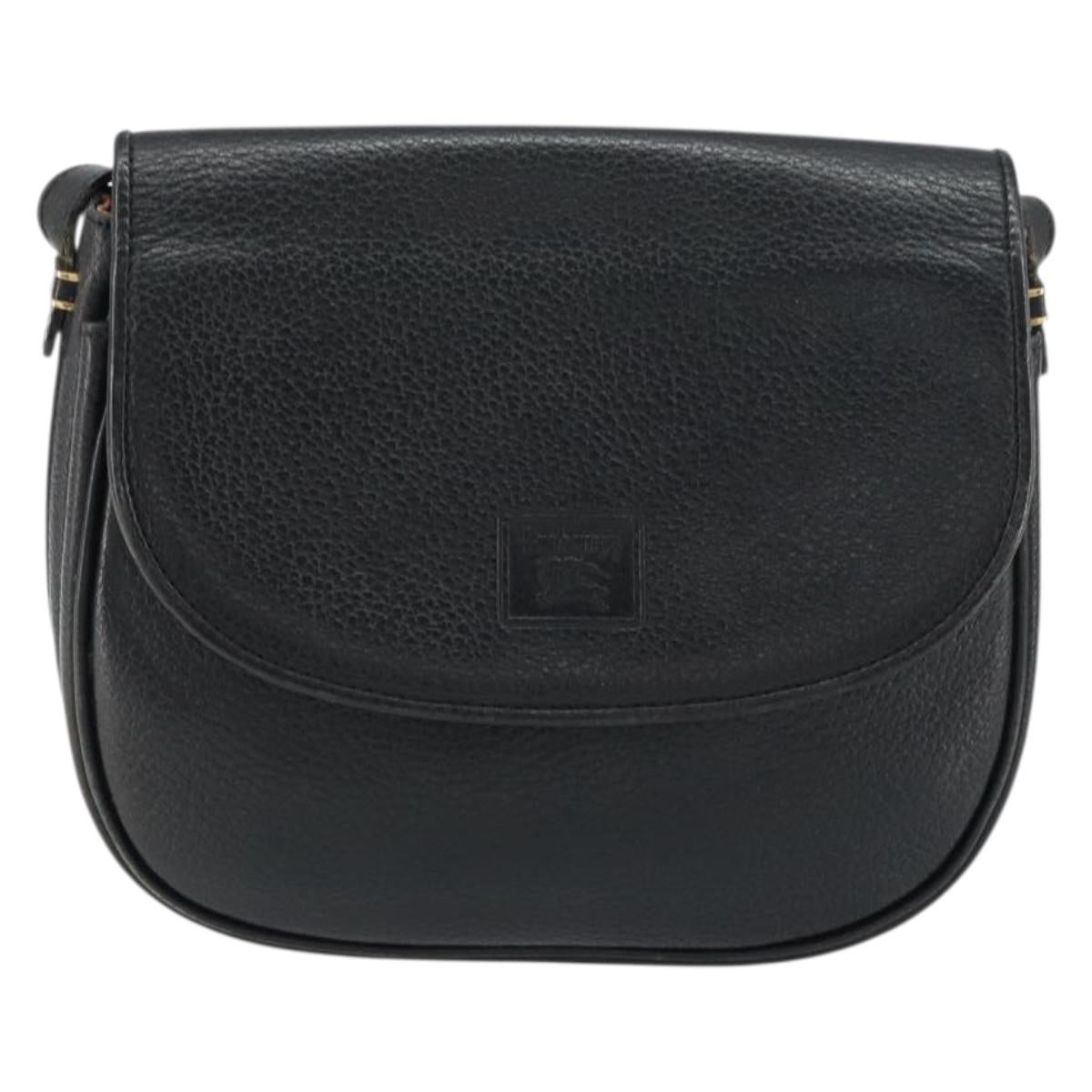 Burberrys Shoulder Bag Leather Black Gold Auth ep12303