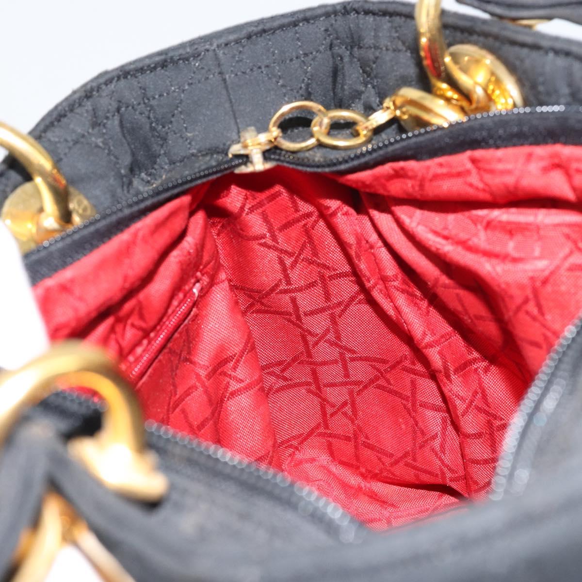 Christian Dior Lady Dior Canage Hand Bag Nylon Black Gold Auth ep12307