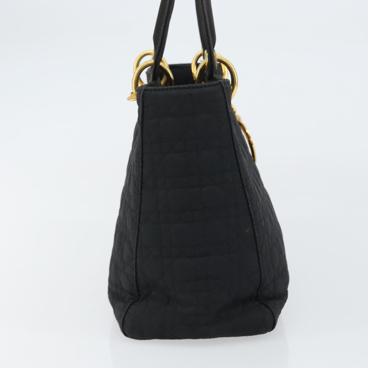 Christian Dior Lady Dior Canage Hand Bag Nylon Black Gold Auth ep12307