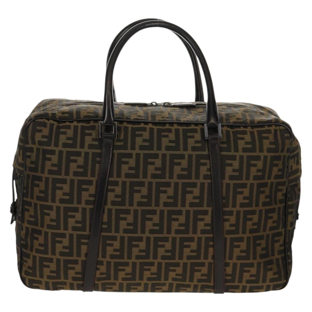 FENDI Zucca Canvas Boston Bag Black Brown Auth ep12318
