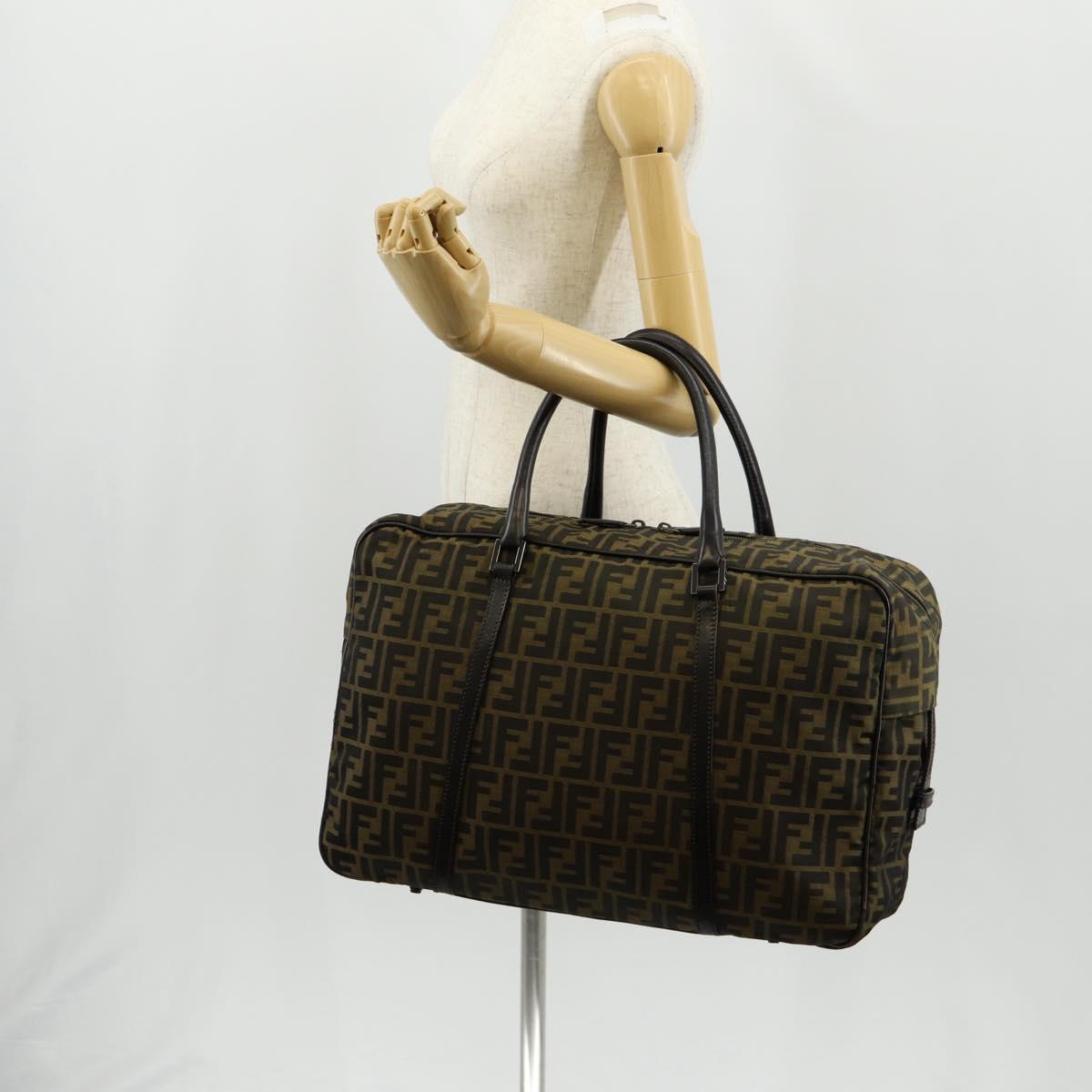 FENDI Zucca Canvas Boston Bag Black Brown Auth ep12318