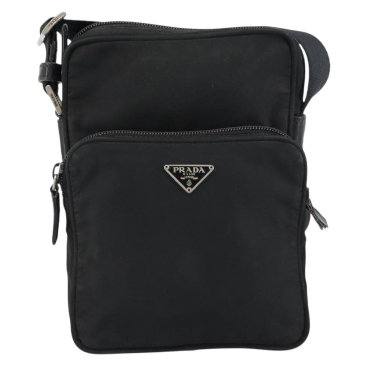 PRADA Shoulder Bag Nylon Silver Black Auth ep12328