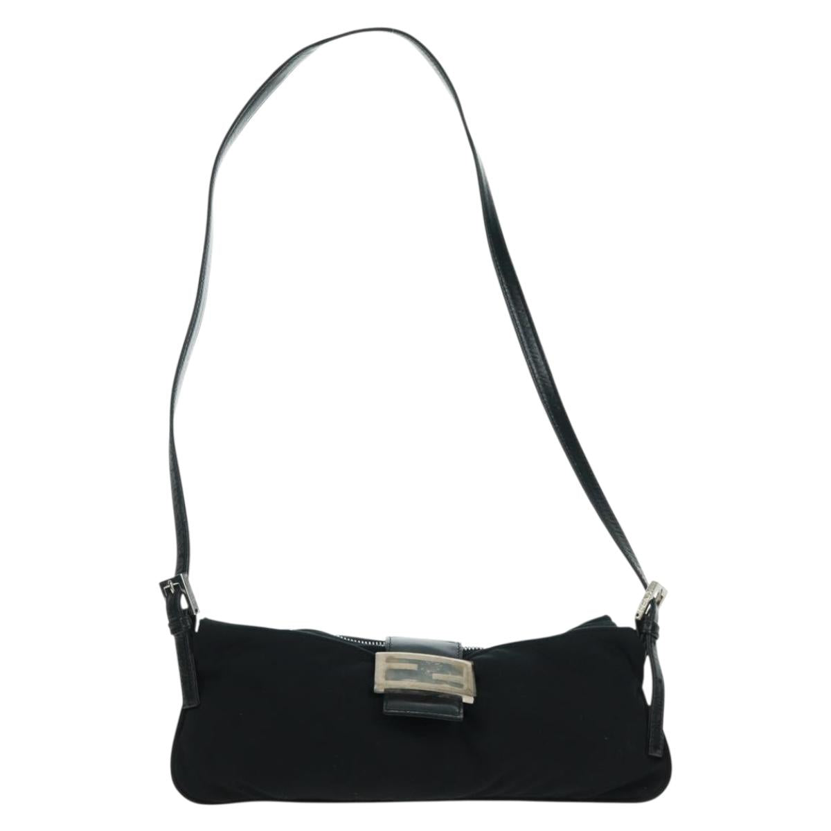 FENDI Mamma Baguette Shoulder Bag Nylon Black Silver Auth ep12368