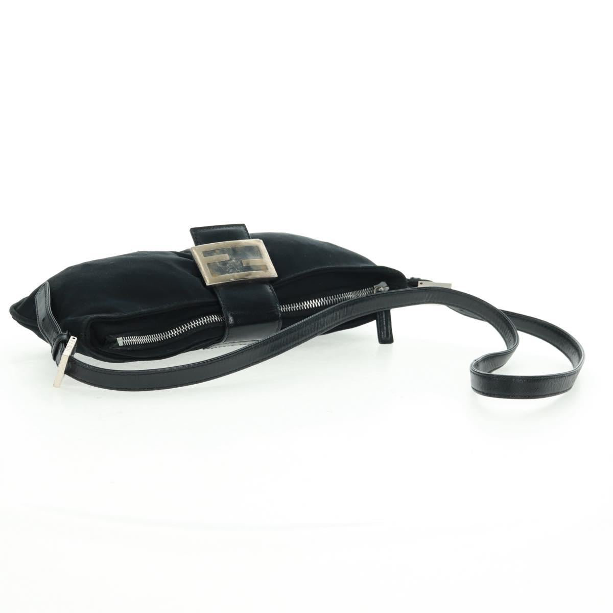 FENDI Mamma Baguette Shoulder Bag Nylon Black Silver Auth ep12368