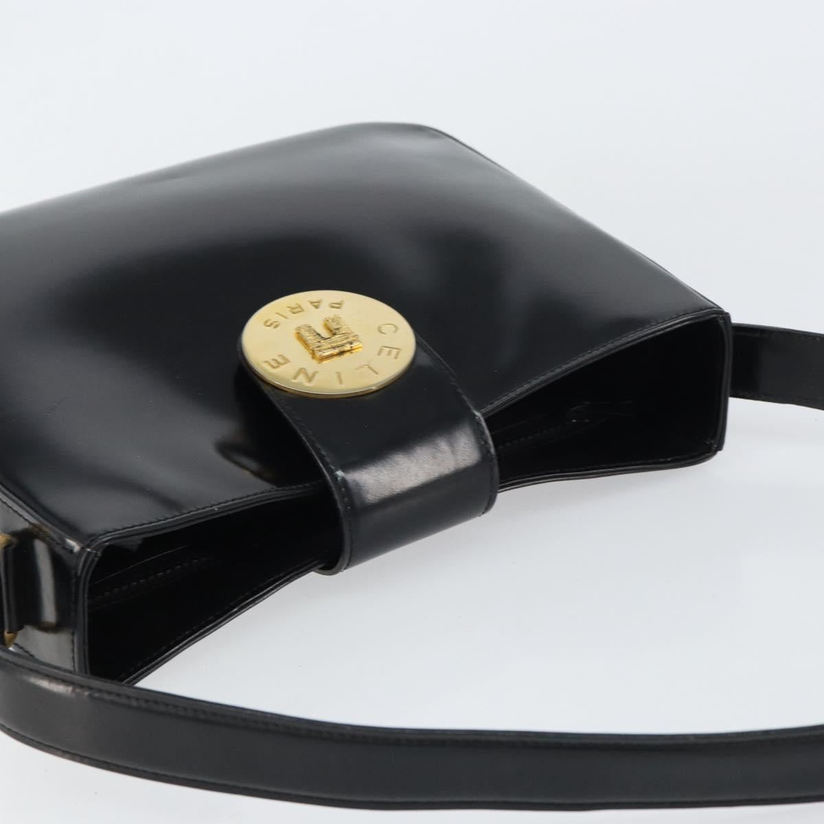 CELINE Shoulder Bag Enamel Black Gold Auth ep12376