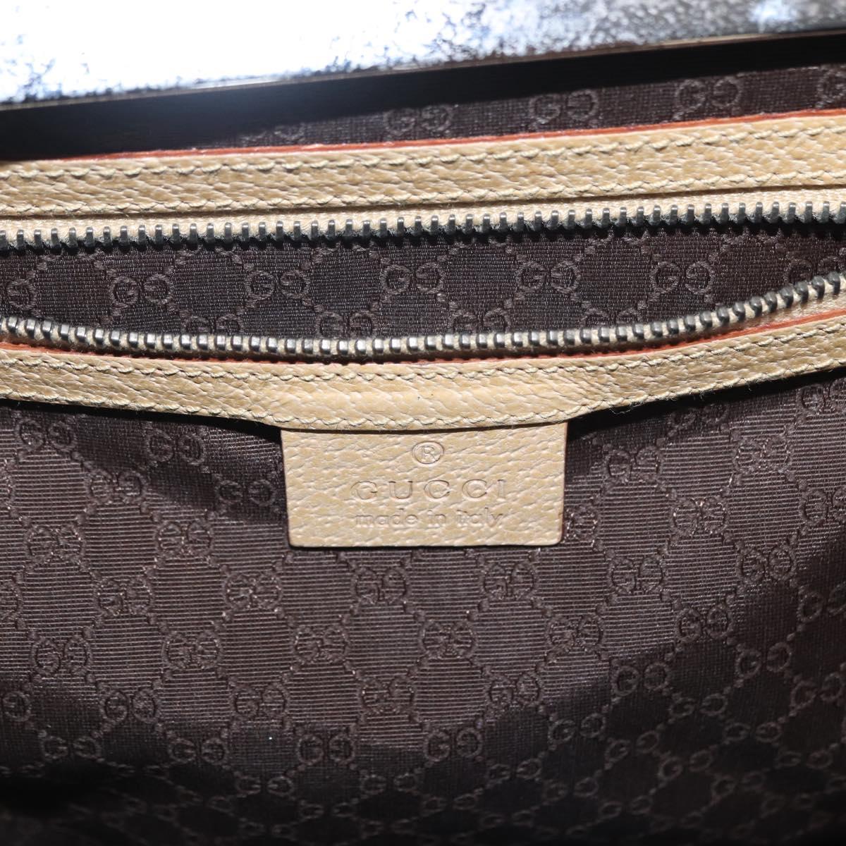 GUCCI Hand Bag Leather Beige Silver Auth ep12377
