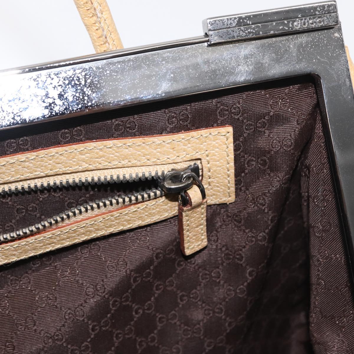 GUCCI Hand Bag Leather Beige Silver Auth ep12377