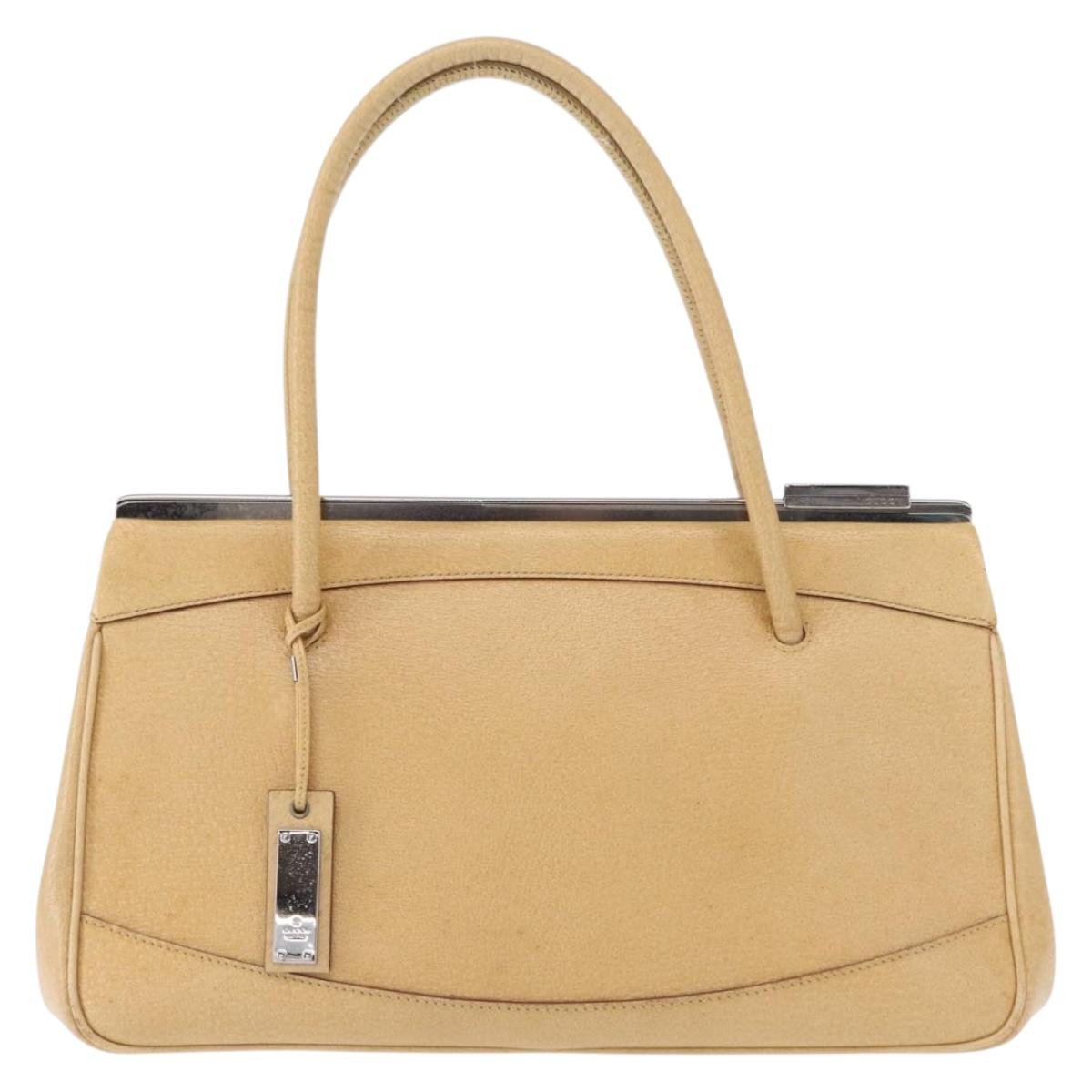 GUCCI Hand Bag Leather Beige Silver Auth ep12377