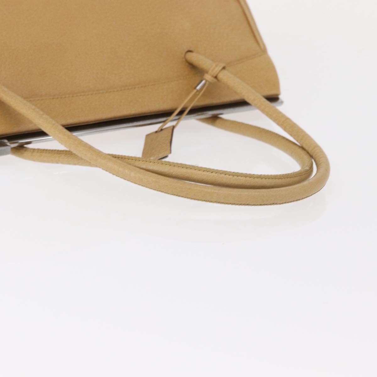 GUCCI Hand Bag Leather Beige Silver Auth ep12377