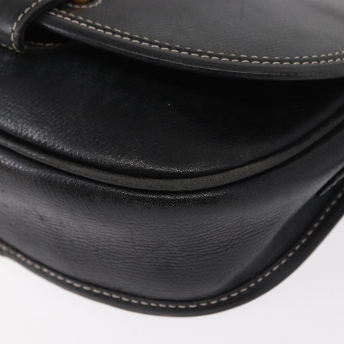 LOEWE Anagram Shoulder Bag Leather Black Gold Auth ep12382