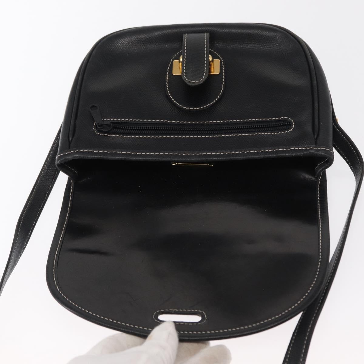 LOEWE Anagram Shoulder Bag Leather Black Gold Auth ep12382