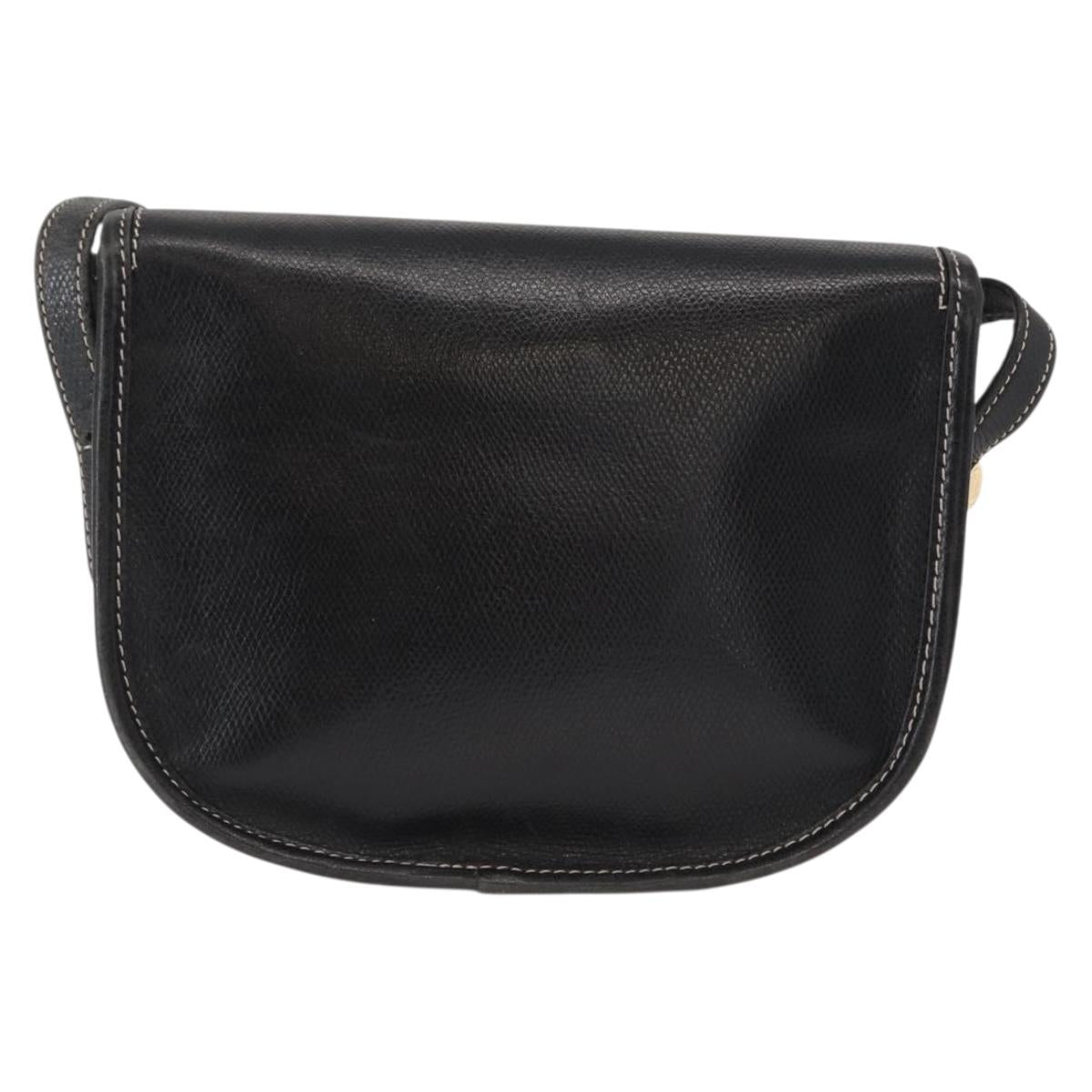 LOEWE Anagram Shoulder Bag Leather Black Gold Auth ep12382
