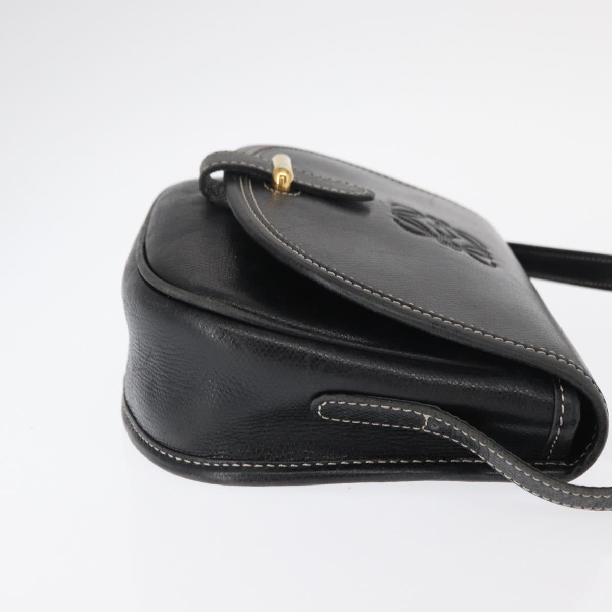 LOEWE Anagram Shoulder Bag Leather Black Gold Auth ep12382
