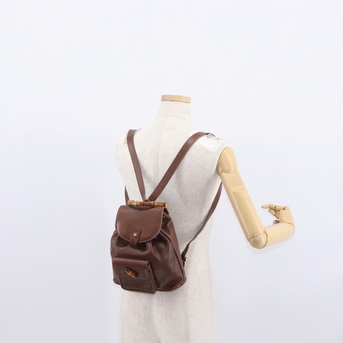 GUCCI Bamboo Backpack Leather Brown Gold 003 3444 0030 Auth ep12390