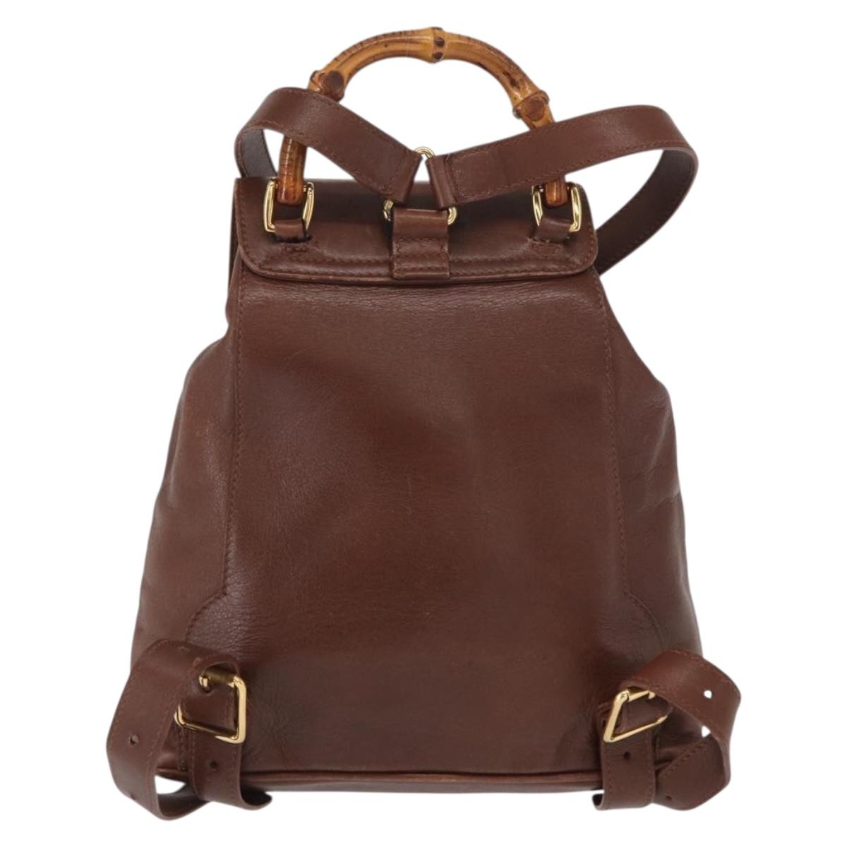 GUCCI Bamboo Backpack Leather Brown Gold 003 3444 0030 Auth ep12390