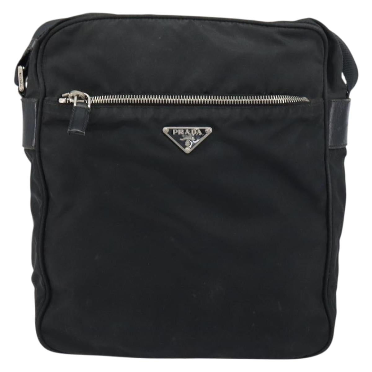 PRADA Shoulder Bag Nylon Silver Black Auth ep12391
