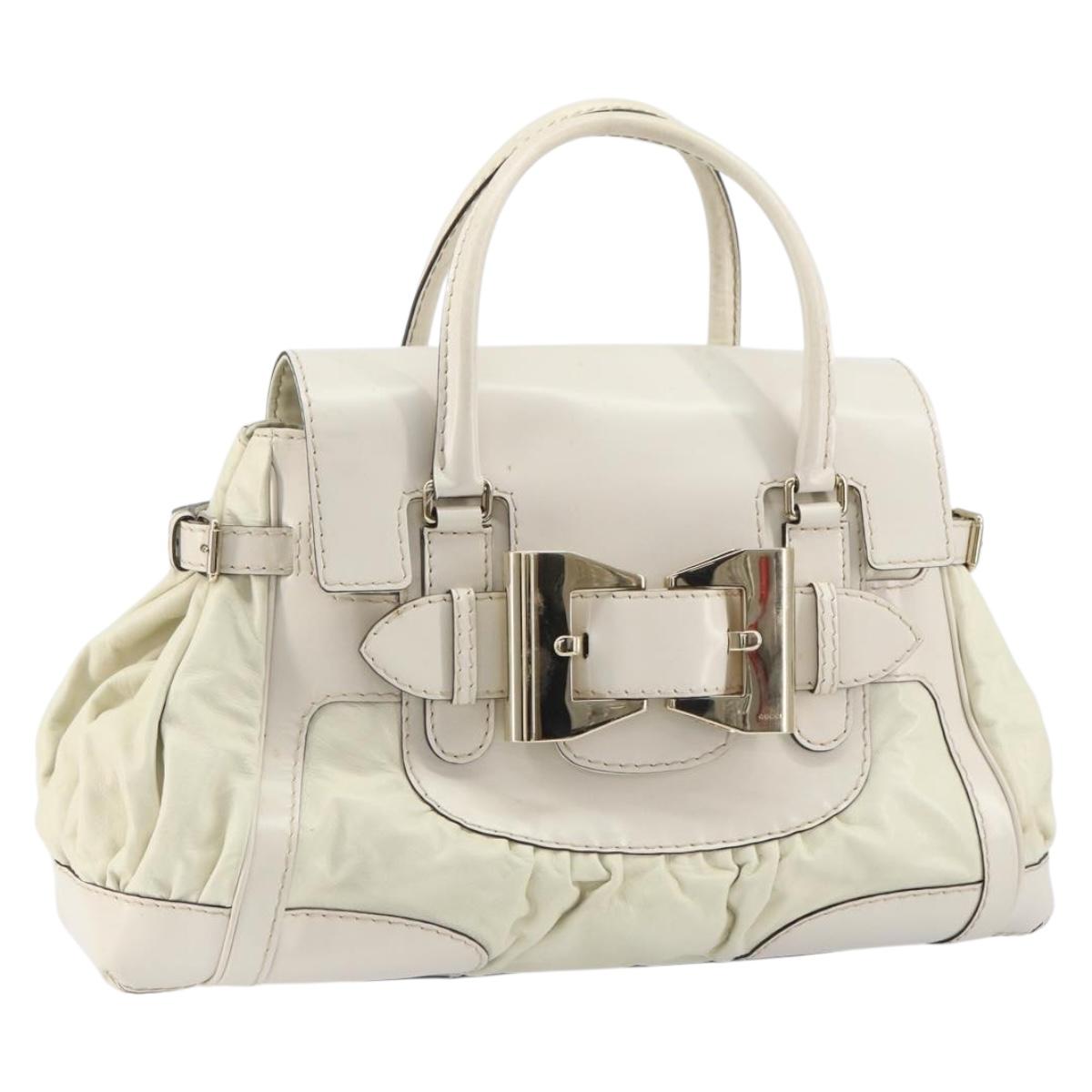 GUCCI Hand Bag Leather White Gold 189883 Auth ep12414