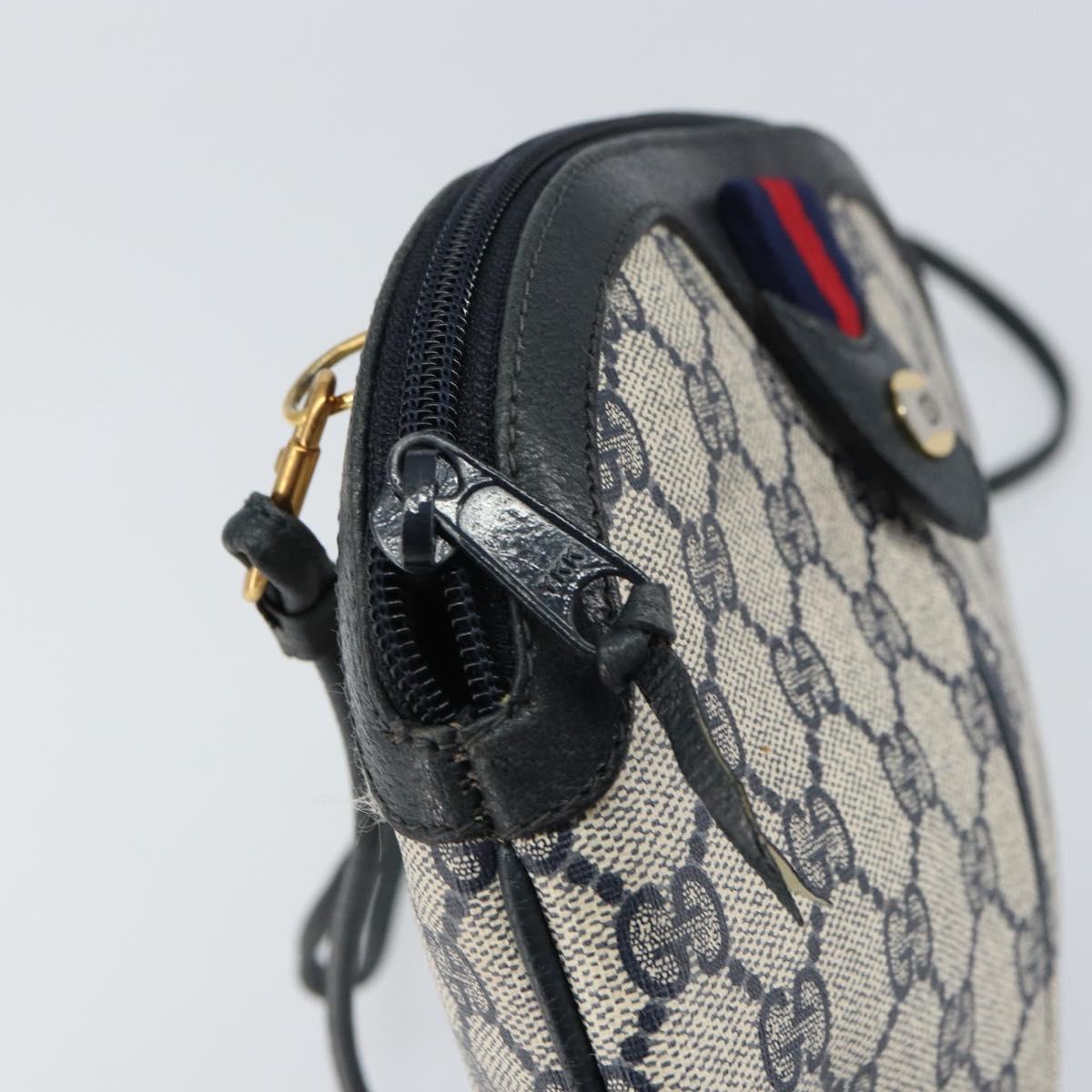 GUCCI GG Supreme Sherry Line Bag PVC Navy Gold Red 904 02 047 Auth ep12415