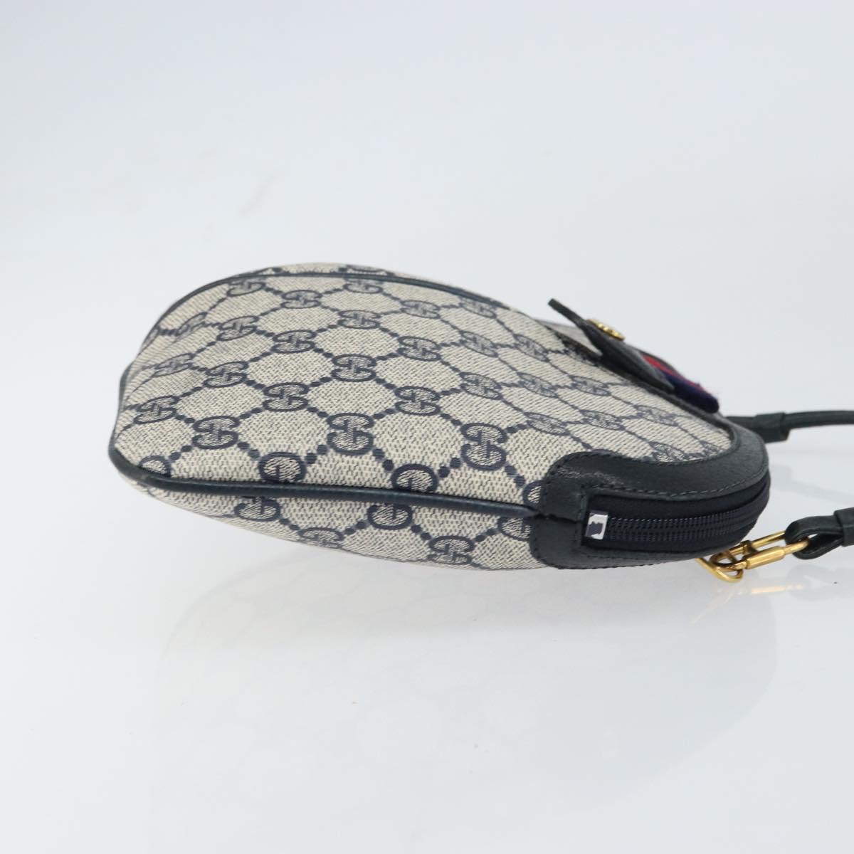 GUCCI GG Supreme Sherry Line Bag PVC Navy Gold Red 904 02 047 Auth ep12415