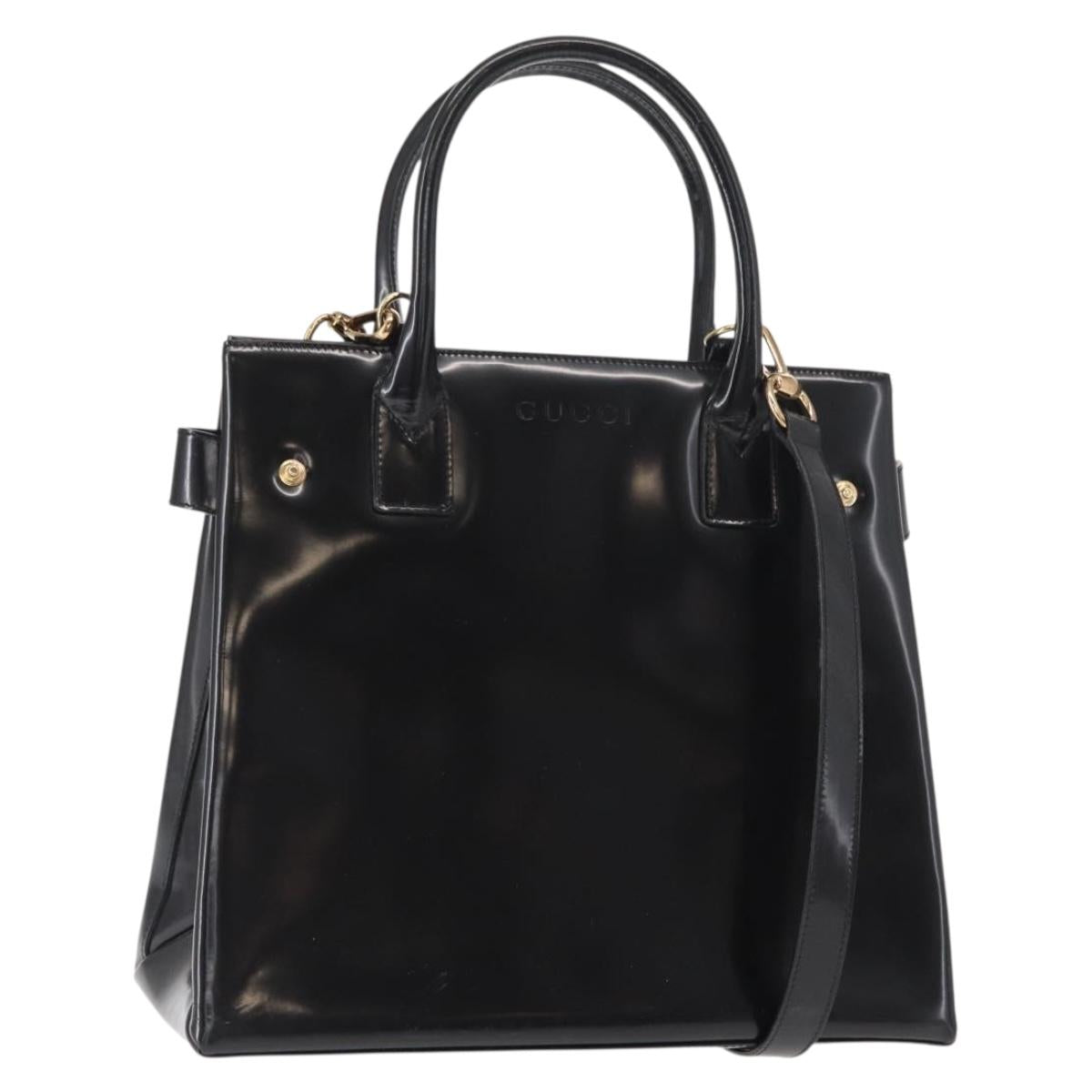 GUCCI Hand Bag Enamel 2way Black Gold 000 1669 0503 Auth ep12427