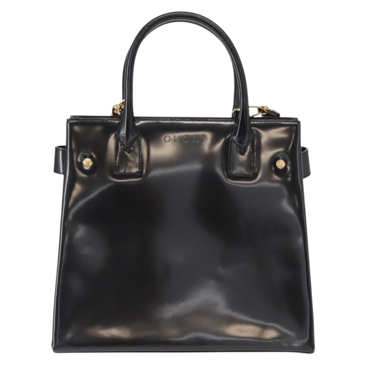 GUCCI Hand Bag Enamel 2way Black Gold 000 1669 0503 Auth ep12427