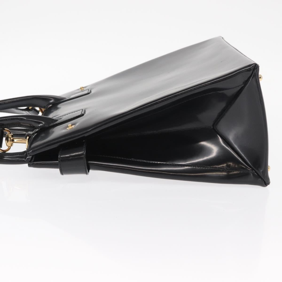GUCCI Hand Bag Enamel 2way Black Gold 000 1669 0503 Auth ep12427