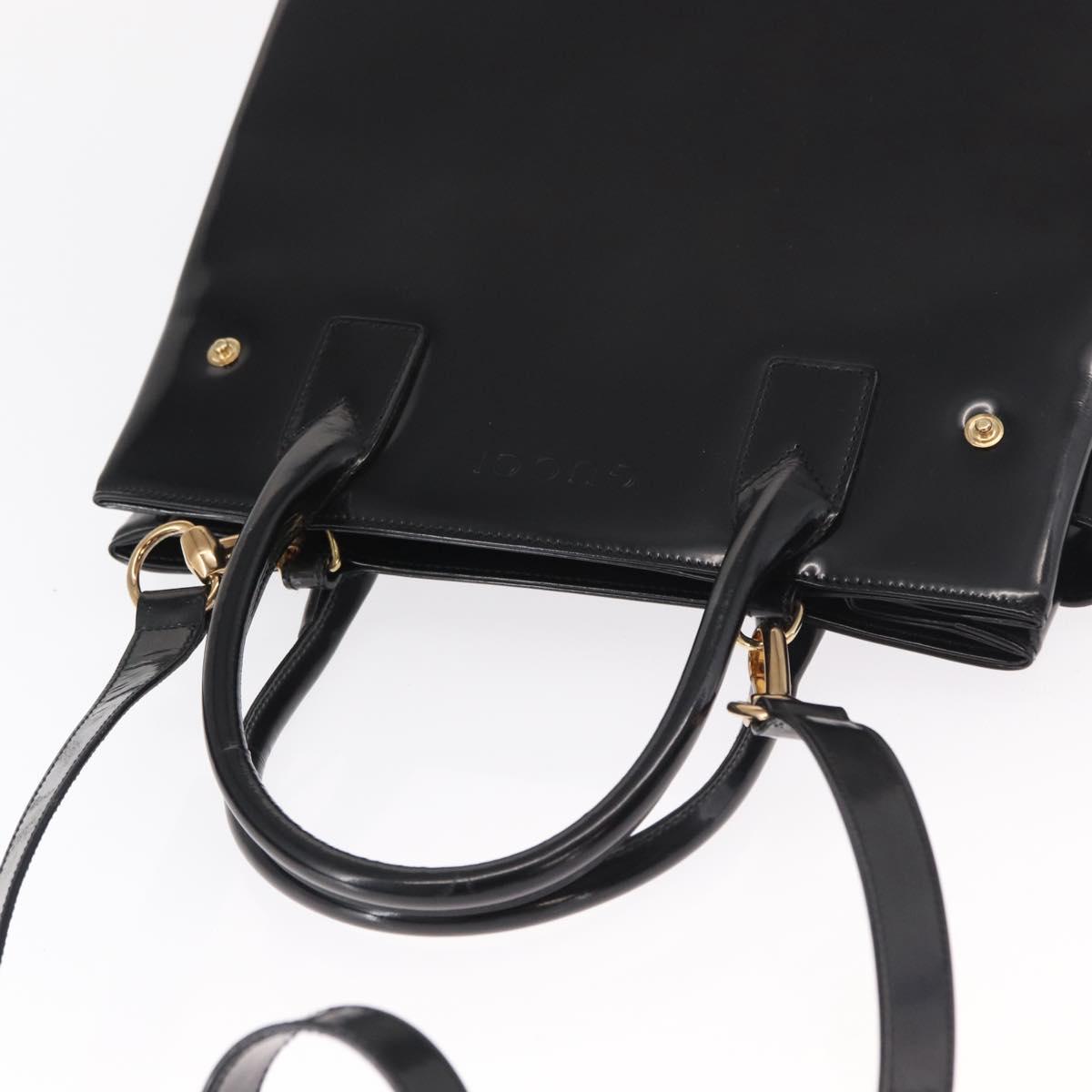 GUCCI Hand Bag Enamel 2way Black Gold 000 1669 0503 Auth ep12427