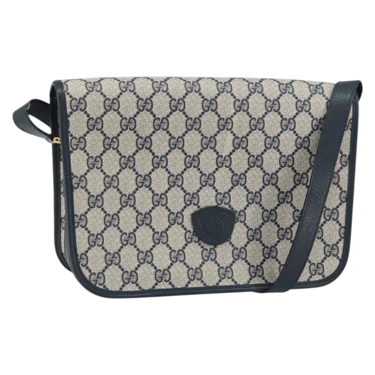 GUCCI GG Supreme Shoulder Bag PVC Navy Gold 001 116 0847 Auth ep12430