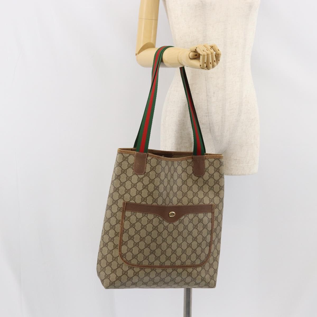 GUCCI GG Supreme Web Sherry Line Tote Bag PVC Beige Red 89 02 003 Auth ep12439