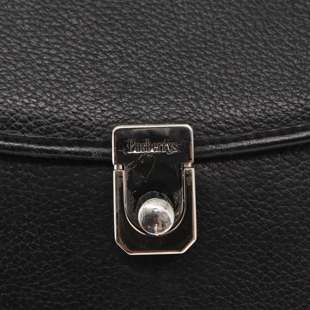 Burberrys Hand Bag Leather Black Silver Auth ep12447